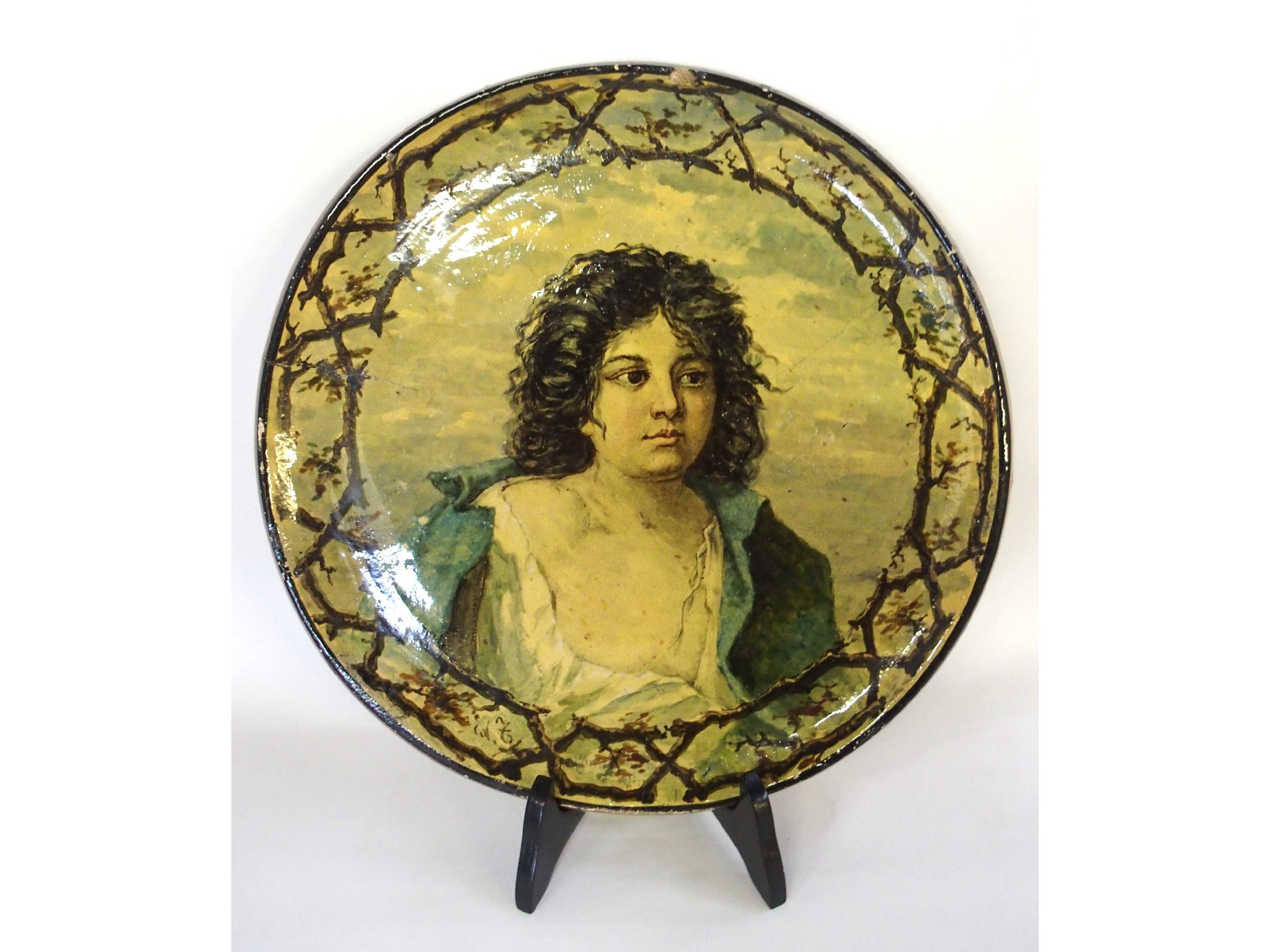 Appraisal: Continental painted pottery portrait charger