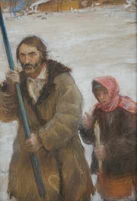 Appraisal: Theodor Axentowicz Polish-Armenian - A procession Pastel and gouache on