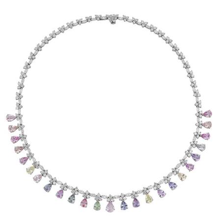 Appraisal: Diamond and Multi-Colored Sapphire Fringe Necklace Estimate -