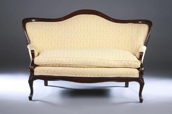 Appraisal: ROCOCO REVIVAL MAHOGANY SERPENTINE LOVE SEAT th century with yellow