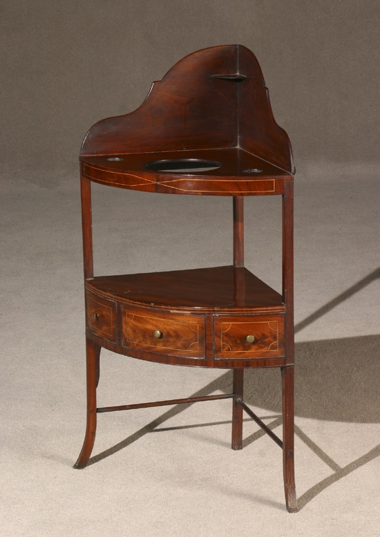 Appraisal: Federal Satinwood Inlaid Mahogany Corner Washstand Probably New York Circa