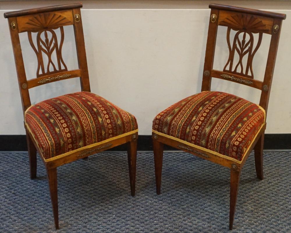 Appraisal: PAIR OF CONTINENTAL BRASS MOUNTED AND PARQUETRY INLAID CHERRY SIDE