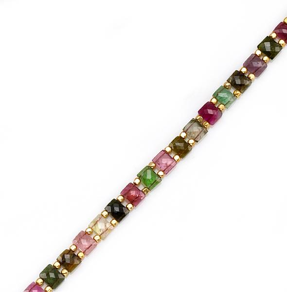 Appraisal: Multi-color Tourmaline Bracelet Composed of checkerboard faceted beads of a