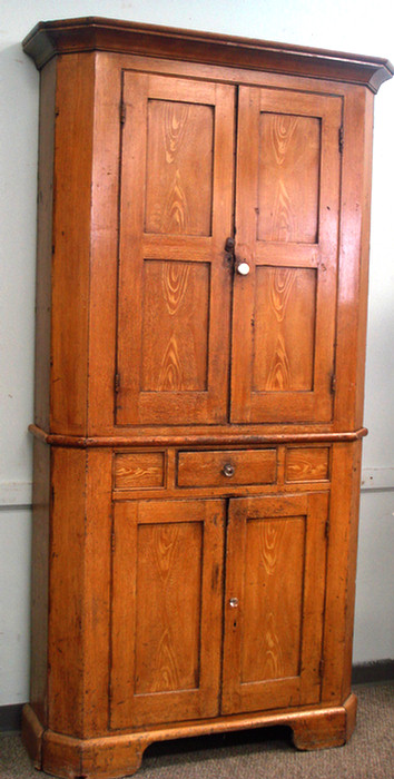 Appraisal: Grain painted pine corner cupboard one pc modified as a