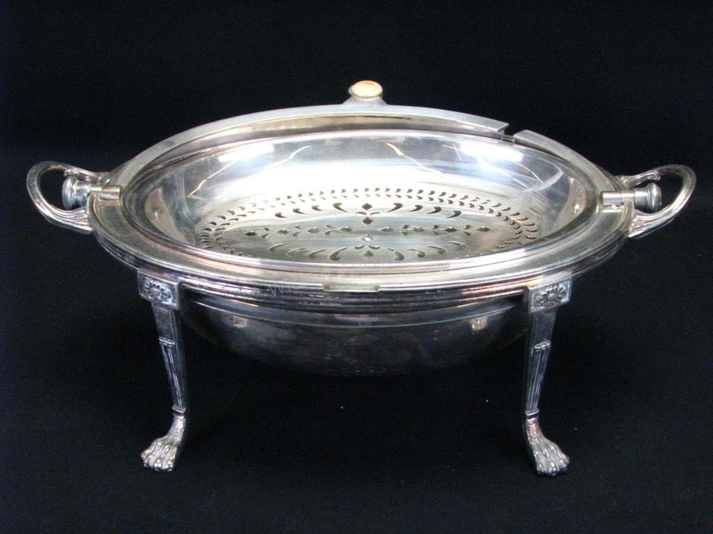 Appraisal: An antique silverplate Bacon Warmer three piece warmer with removable