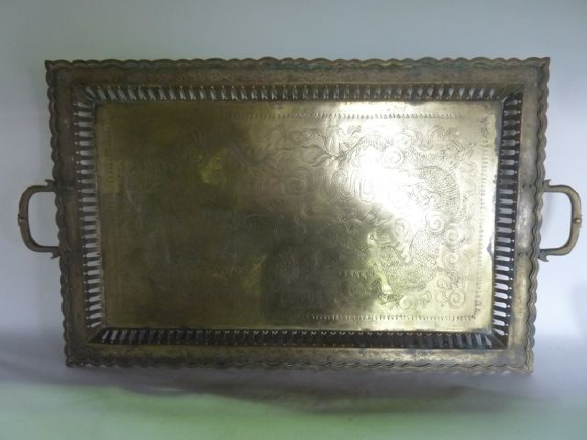 Appraisal: A substantial vintage Chinese brass tray of rectangular form with