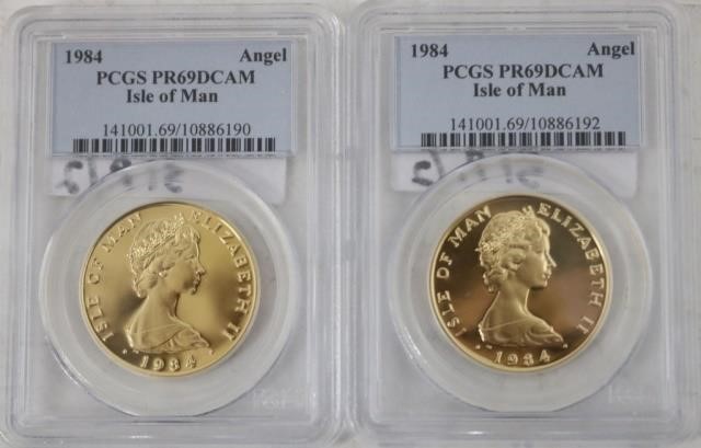 Appraisal: TWO ISLE OF MAN OZ EACH GOLD COINS PCGS GRADED