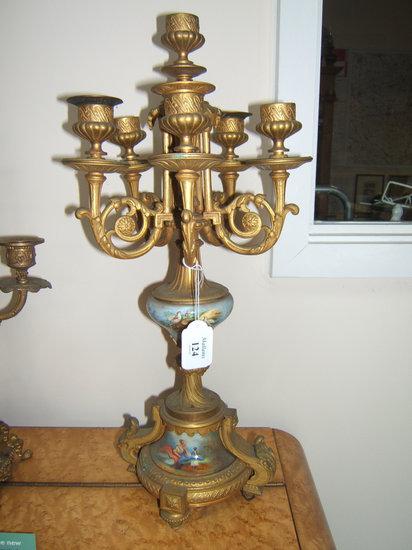 Appraisal: A pair of gilt metal and porcelain six light candelabra