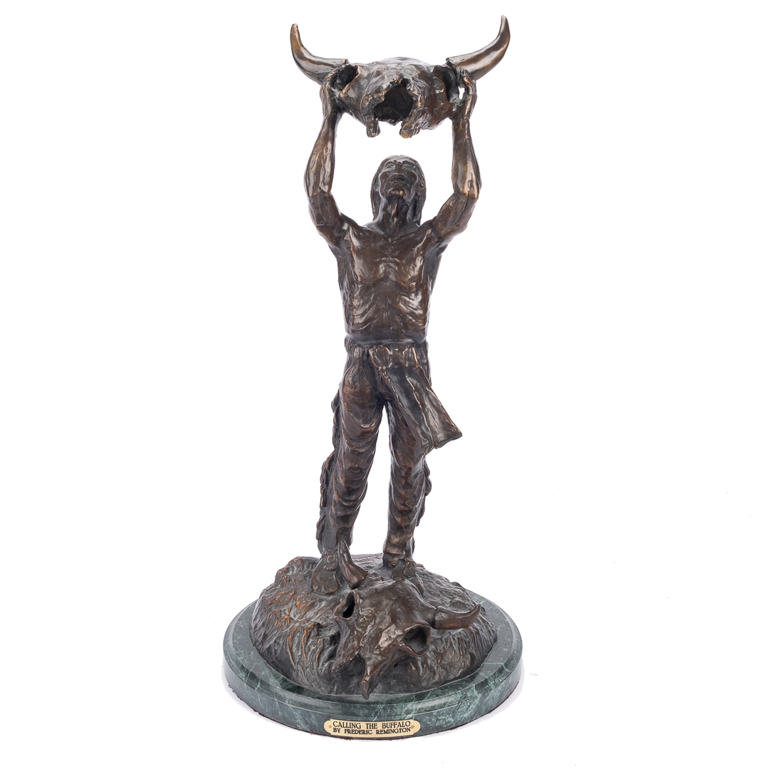 Appraisal: After Remington Calling the Buffalo bronze mounted on marble base