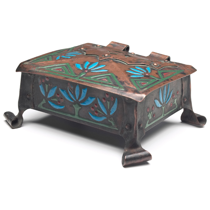 Appraisal: The Art Crafts Shop box footed shape in copper colorful