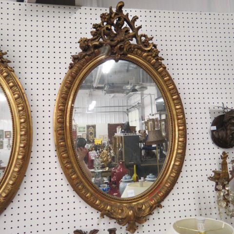 Appraisal: Antique Mirror carved gilt rococo design oval overall x