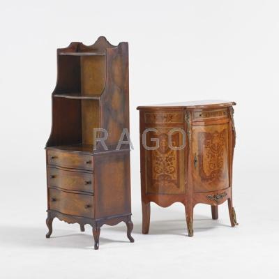 Appraisal: FRENCH STYLE FURNITURE Music cabinet and bookcase th c Soft