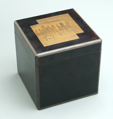 Appraisal: Japanese lacquer box square with raised panels lid with overlapping