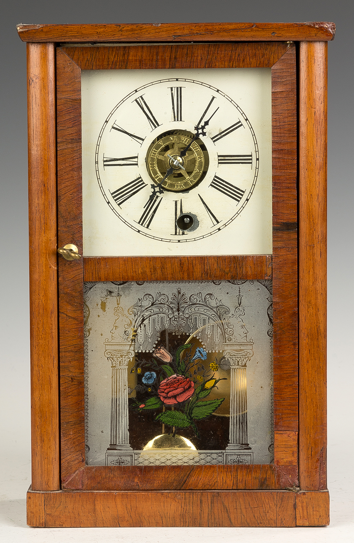 Appraisal: Smith Goodrich Miniature Shelf Clock Mahogany and rosewood case Original