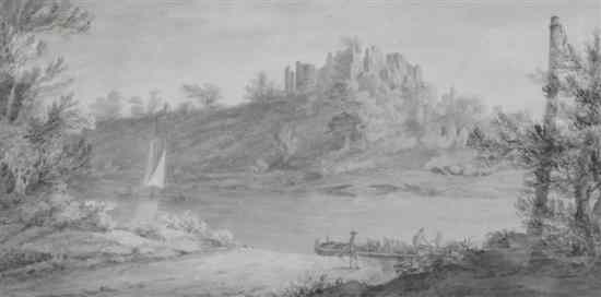 Appraisal: th C English School monochrome watercolour Romantic landscape x in