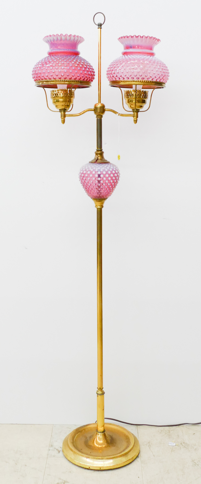 Appraisal: Fenton Pink Hobnail Double Hurricane Shade Floor Lamp ''