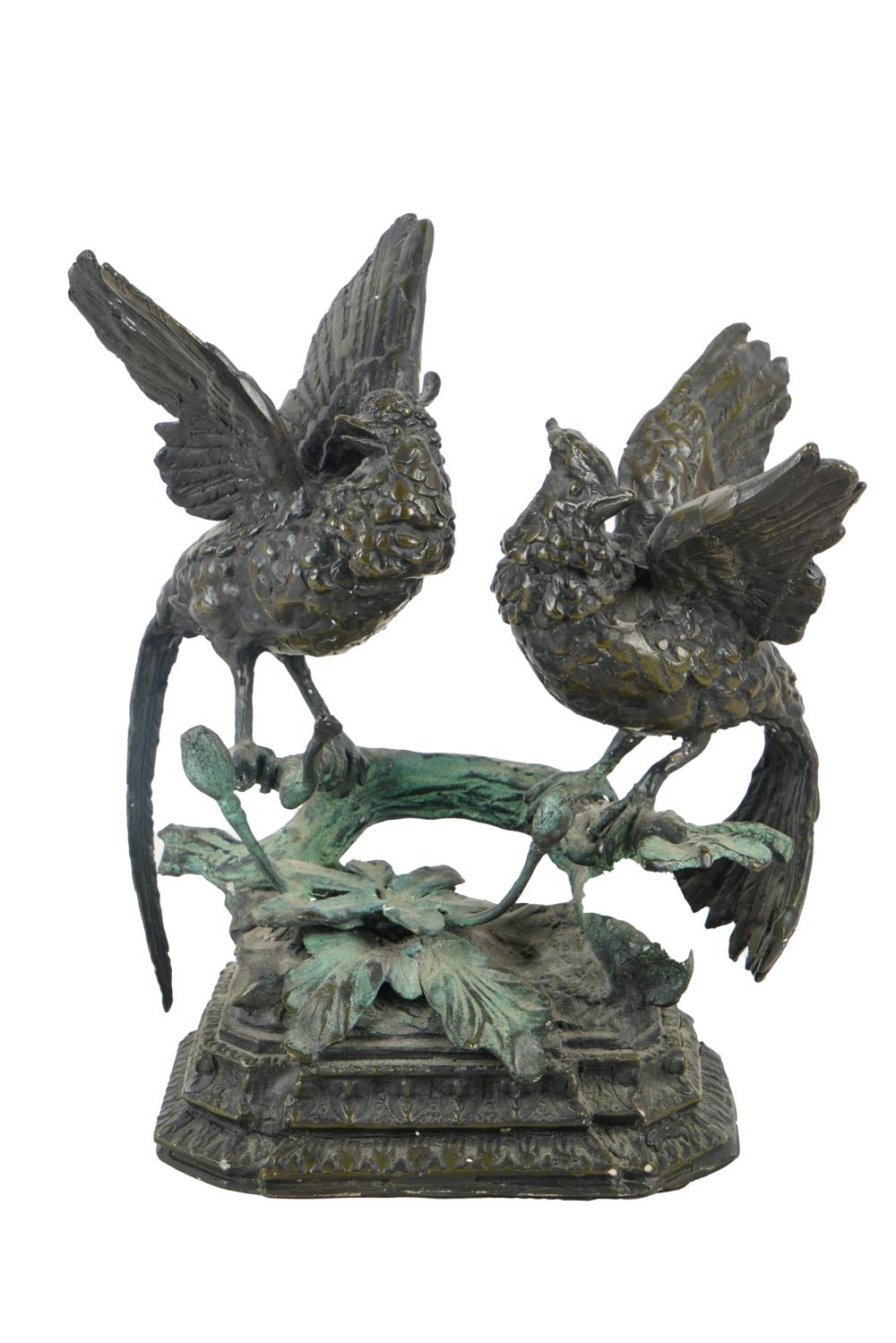 Appraisal: PATINATED BRONZE BIRD GROUPsigned to base 'AJ Rock depicting two