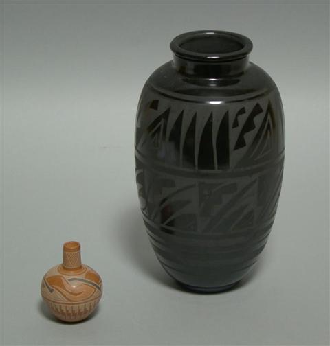 Appraisal: SANTA CLARA POTTERY VASE TOGETHER WITH A SMALLER VASE One