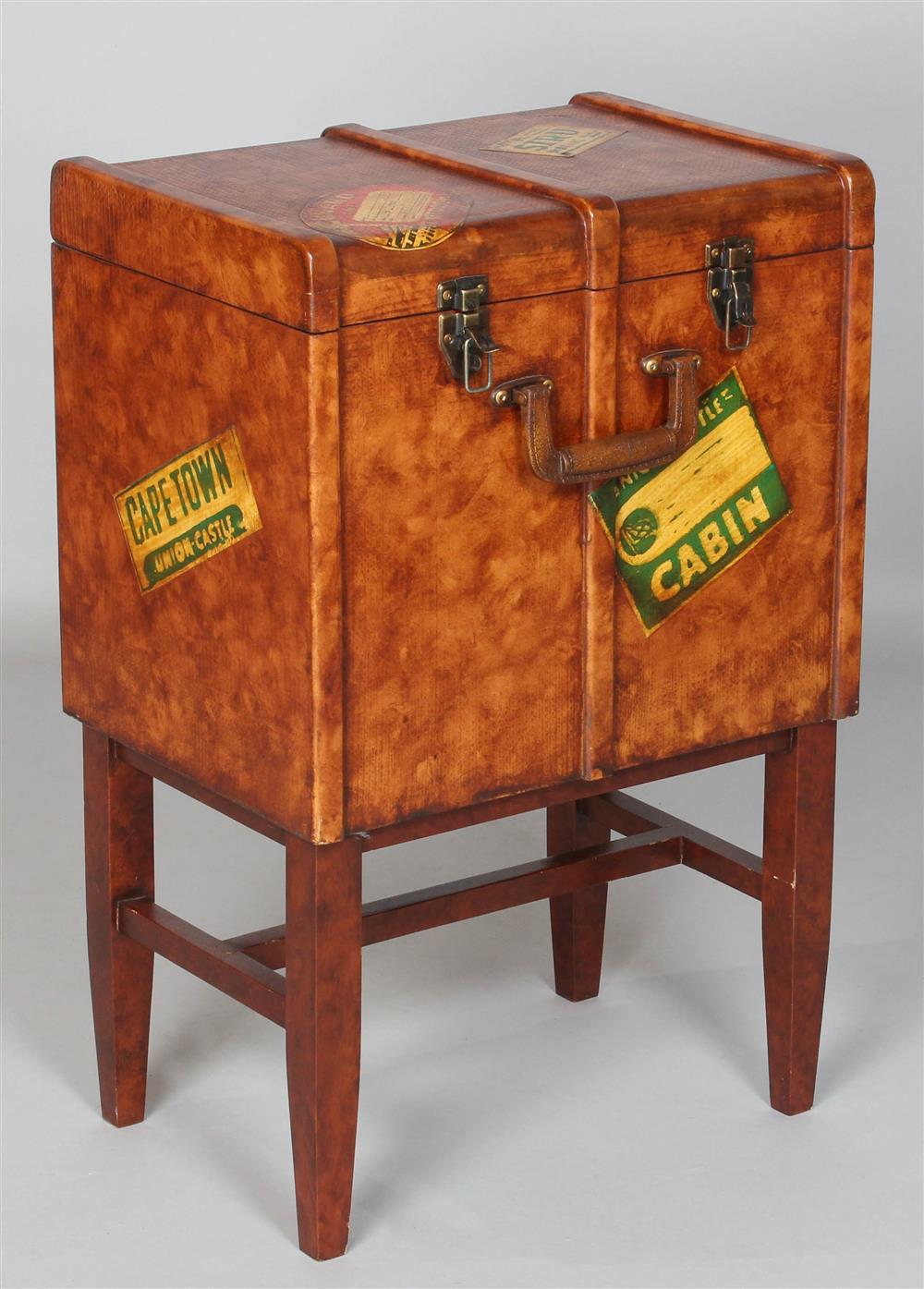 Appraisal: WOODEN FAUX STEAMER TRUNK ON STAND the small end table