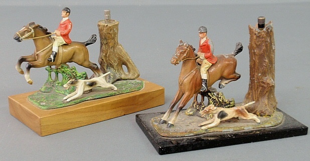 Appraisal: - Two similar painted pot metal fox hunting figural group