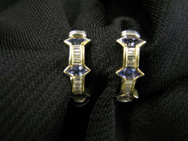 Appraisal: Tanzanite Diamond Earrings each with three rich marquise tanzanites and