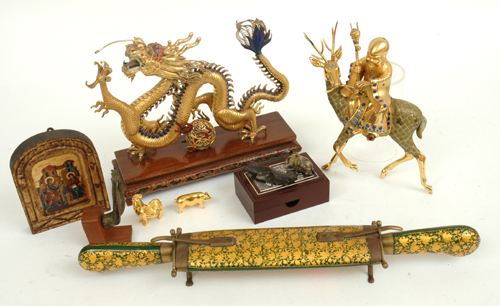 Appraisal: A COLLECTION OF ORNAMENTAL ORIENTAL FIGURES AND JADE Including gilt