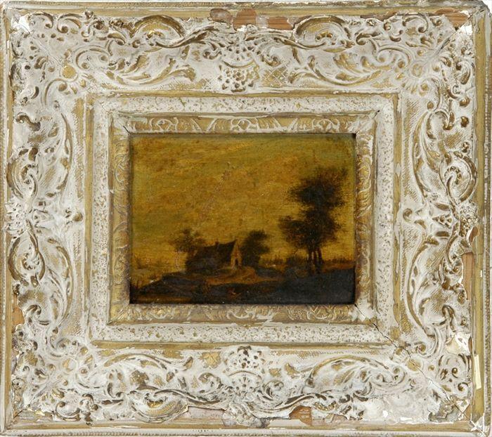 Appraisal: Continental School Landscape with Cottage Oil on panel unsigned framed