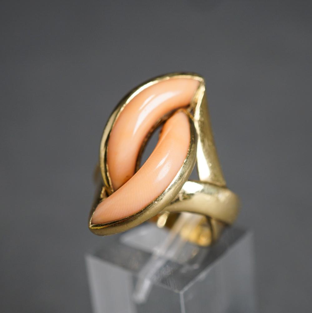 Appraisal: -KARAT YELLOW-GOLD AND CORAL RING GROSS DWT SIZE -Karat Yellow-Gold