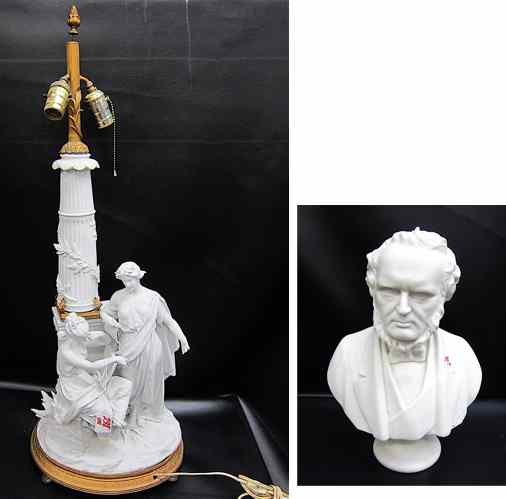 Appraisal: TWO PARIAN WARE MOLDED PIECES figural table lamp with women