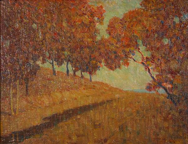 Appraisal: Frank Coburn American - 'Autumn' hillside trees rust signed 'Frank