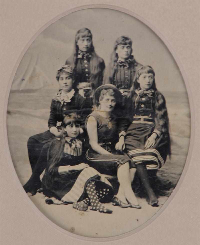 Appraisal: UNKNOWN SIX GIRLS IN BATHING COSTUMES IN THE STUDIO Tintype