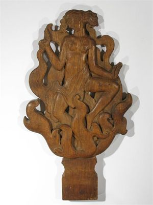 Appraisal: An English carved wood figure of a fire nymph carved