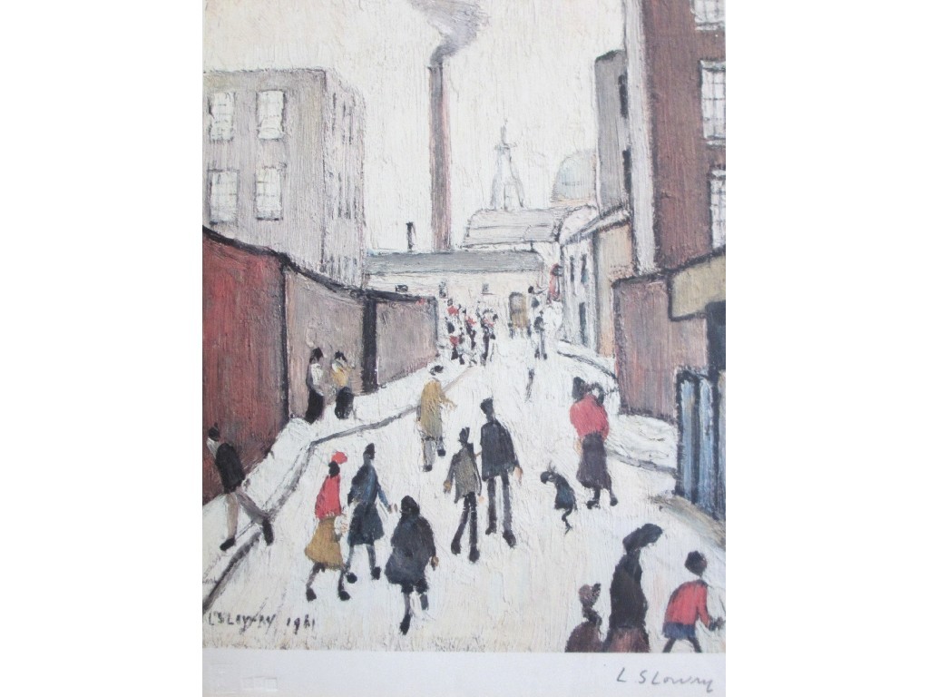 Appraisal: LAURENCE STEPHEN LOWRY - FIGURES ON A STREET BEFORE FACTORY