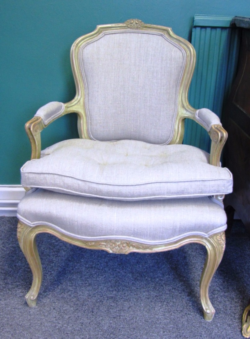 Appraisal: A pair of Louis XV style open arm fauteuils with