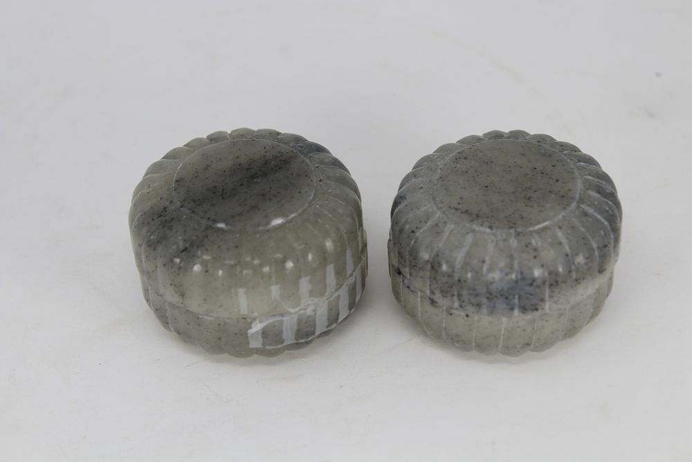 Appraisal: Chinese Carved Stone Pill Boxes Chinese Carved Stone Pill Boxes