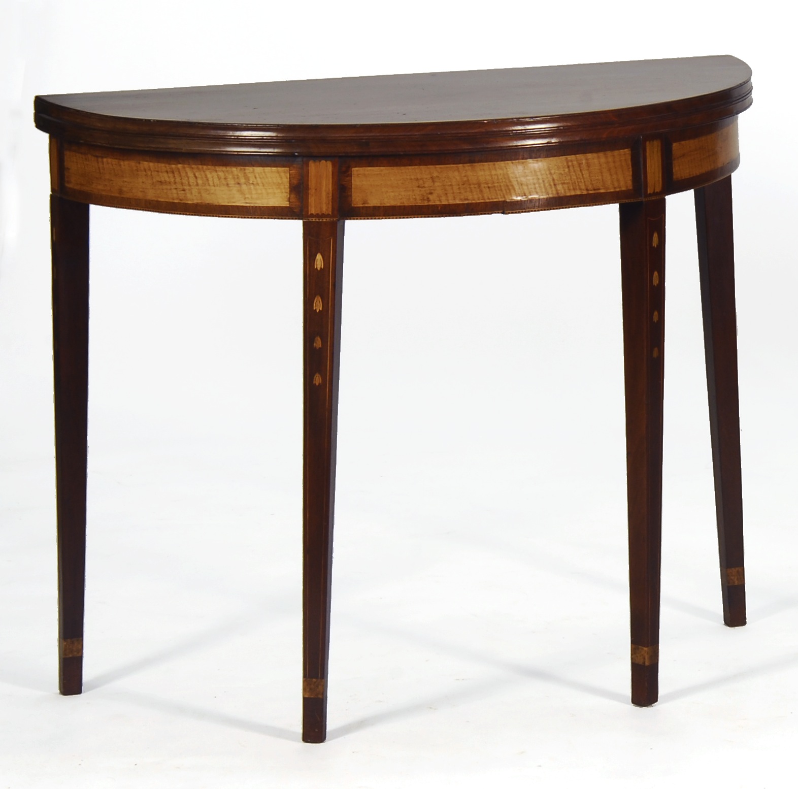 Appraisal: ANTIQUE AMERICAN DEMILUNE CARD TABLE Late th CenturyIn mahogany Inlaid