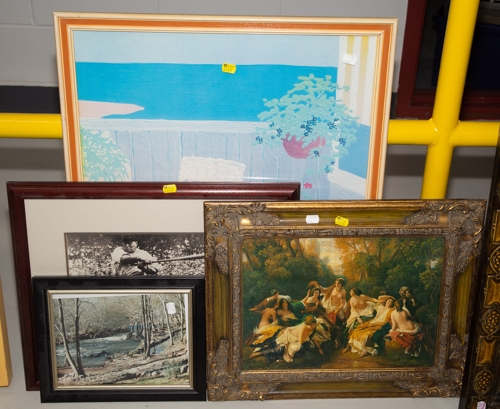 Appraisal: THREE FRAMED PRINTS A PHOTOGRAPH