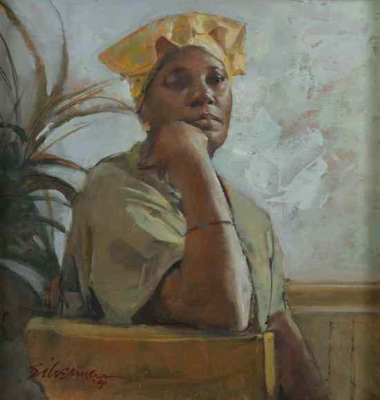 Appraisal: BURTON PHILIP SILVERMAN American born AFRICAN AMERICAN WOMAN CONTEMPLATING signed