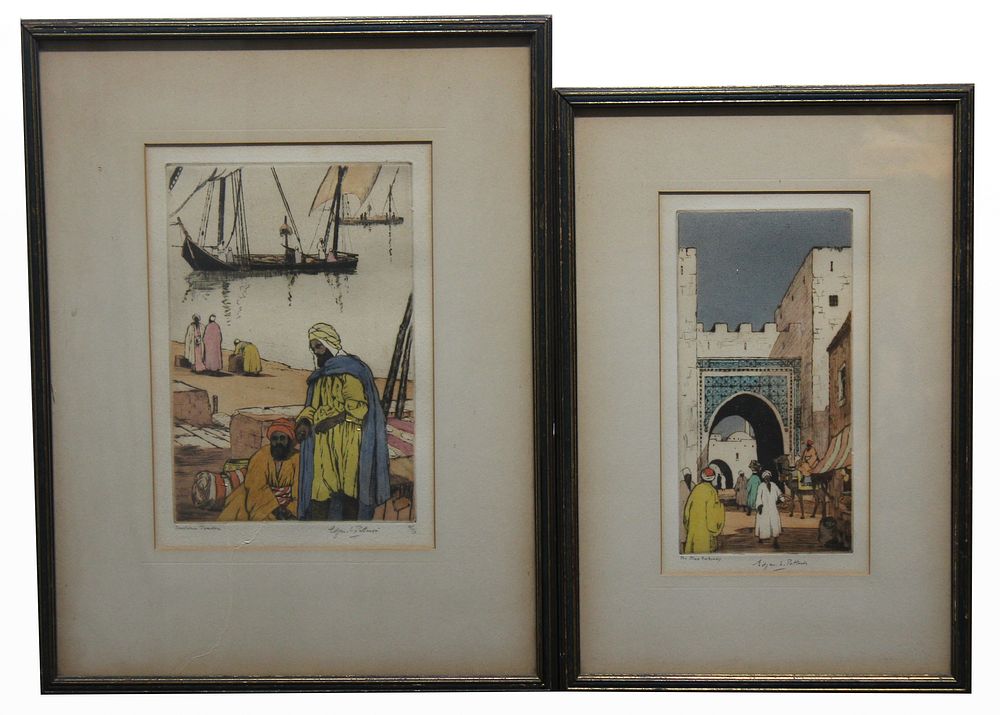 Appraisal: Edgar Patterson Orientalist Colored Etchings Edgar Patterson Orientalist Colored Etchings