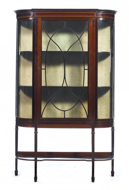 Appraisal: AN EDWARD VII MAHOGANY AND LINE INLAID BREAKFRONT CABINET on