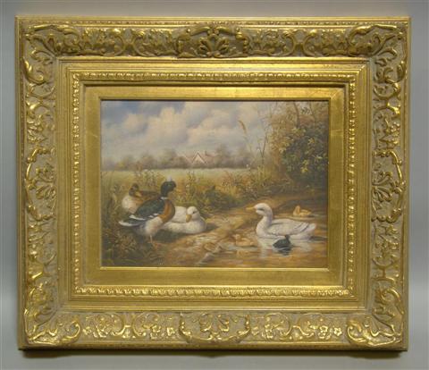 Appraisal: DUCKS IN A POND Oil on canvas x in Framed