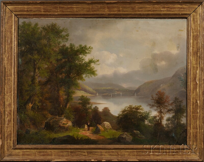 Appraisal: Hudson River School th Century Hudson River View with Gentleman