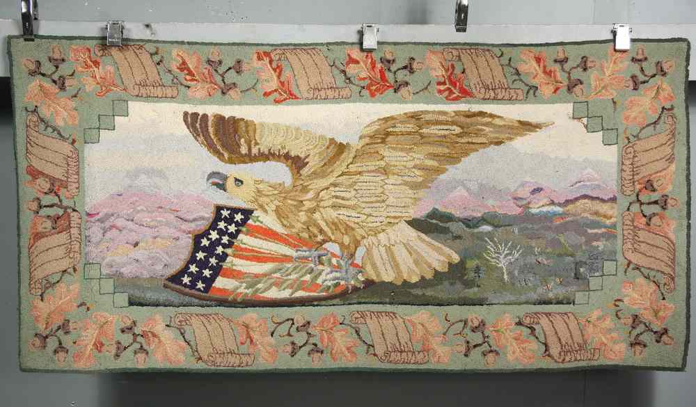 Appraisal: HOOKED RUG - Frost design American eagle and shield pattern