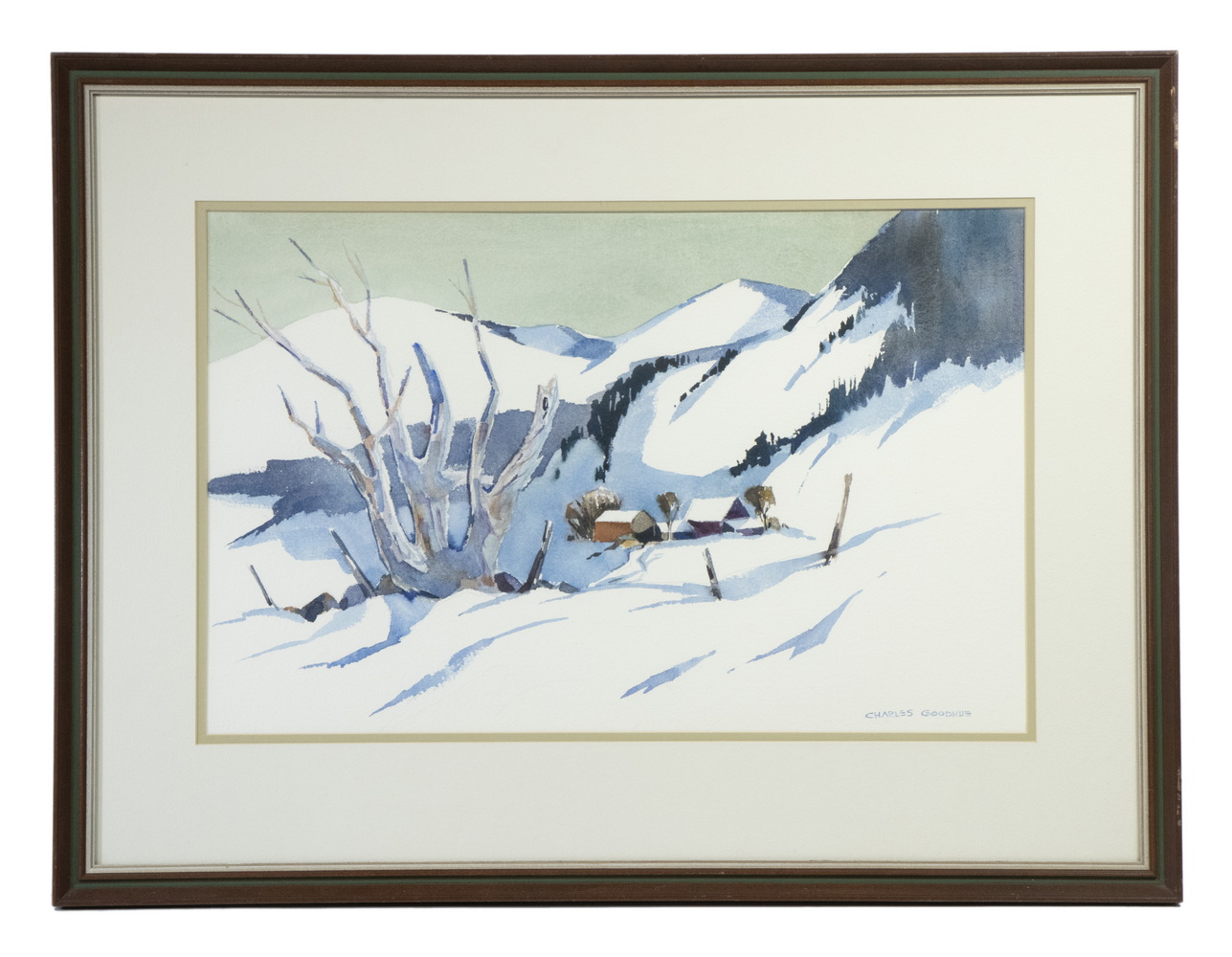 Appraisal: CHARLES GOODHUE ME - Mountain Farm in Winter watercolor on