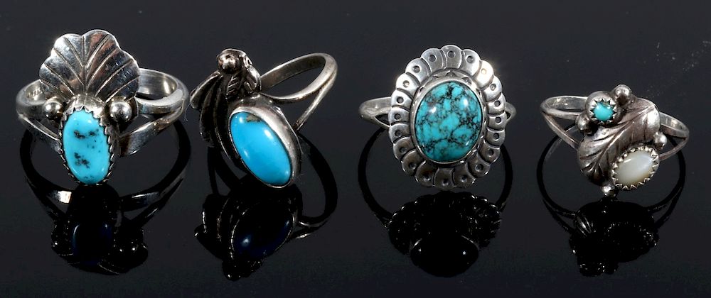 Appraisal: Collection of Turquoise and Sterling Silver Rings Featured in this