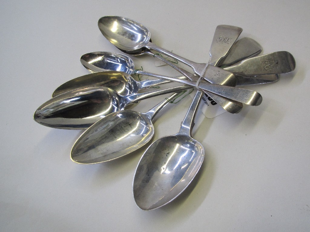 Appraisal: Lot comprising seven assorted silver dessert and table spoons assorted