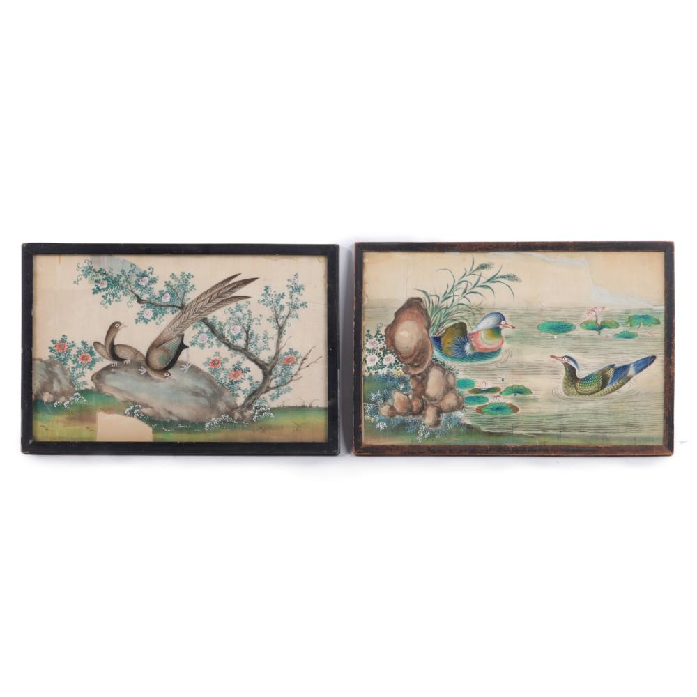 Appraisal: TWO CHINESE EARLY TH CENTURY WATERCOLOR BIRD PAINTINGS ON RICE