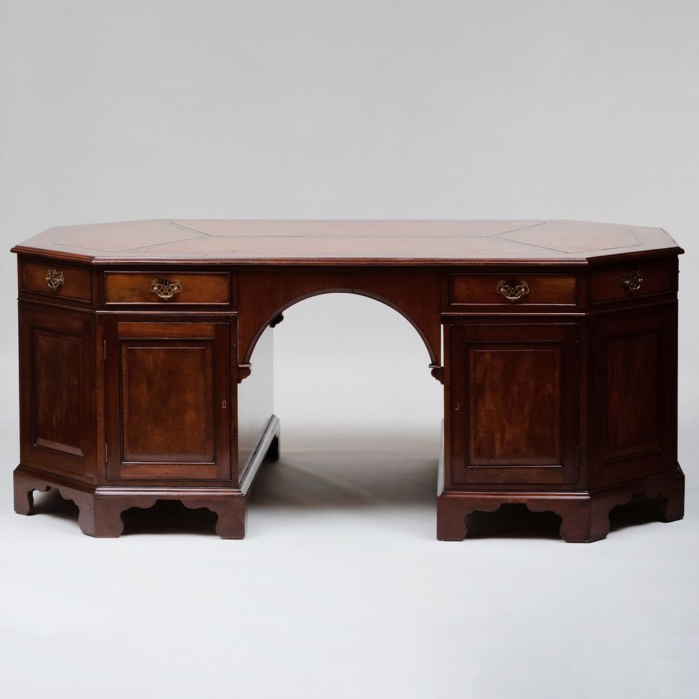 Appraisal: Large George III Style Mahogany and Leather Partner's Desk Fitted