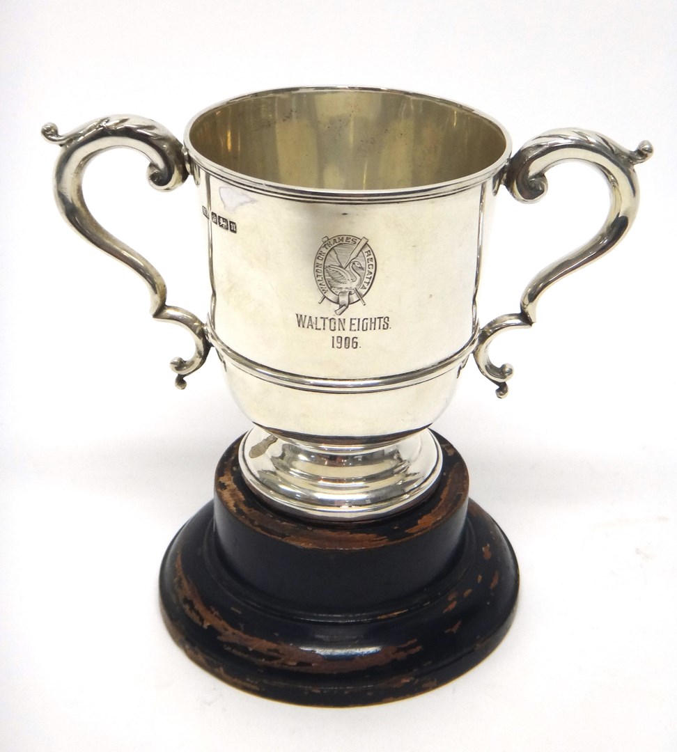 Appraisal: A silver twin handled trophy cup presentation inscribed Walton on