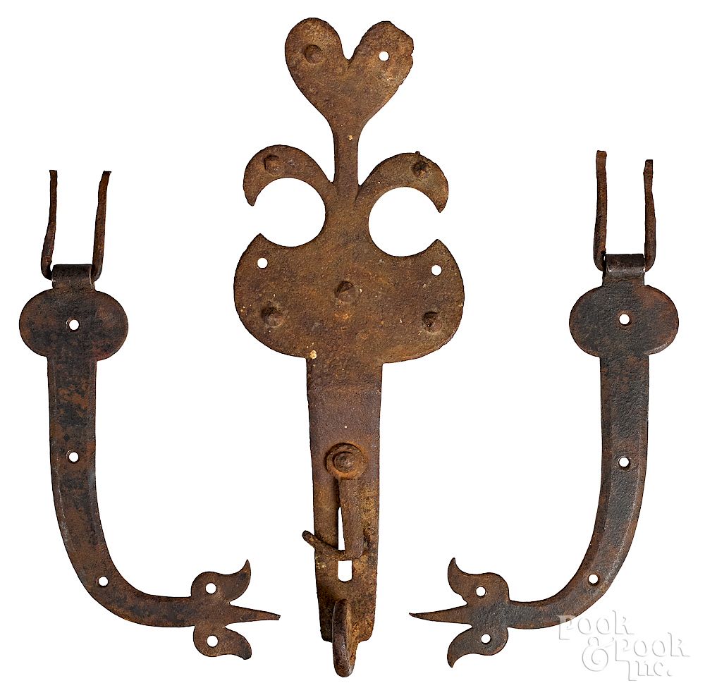 Appraisal: Conestoga wagon box wrought iron hasp and hinge Conestoga wagon